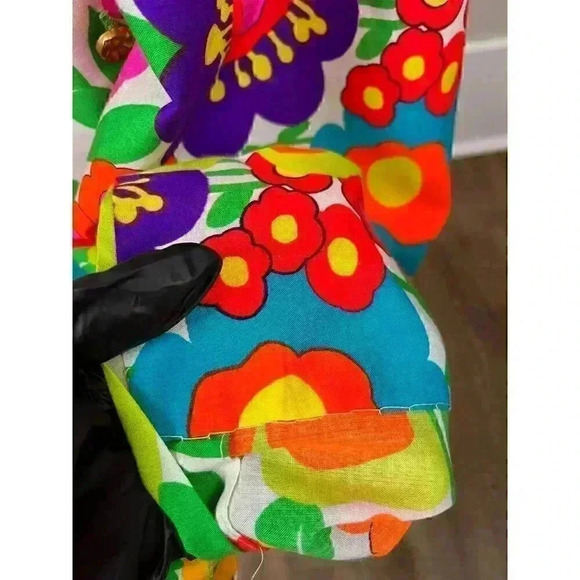 Vtg 70's Georgie Keyloun Maxi Dress Floral Bright Button Front Hippie Women's M - Picture 13 of 15